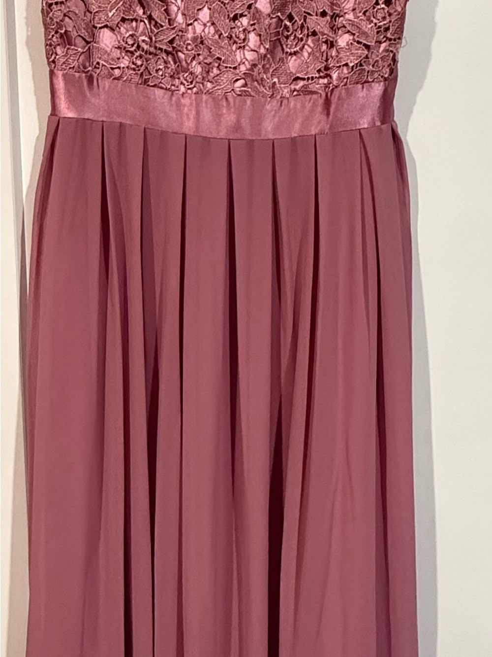 Dusty Pink Lace Bodice Chiffon Prom Dress